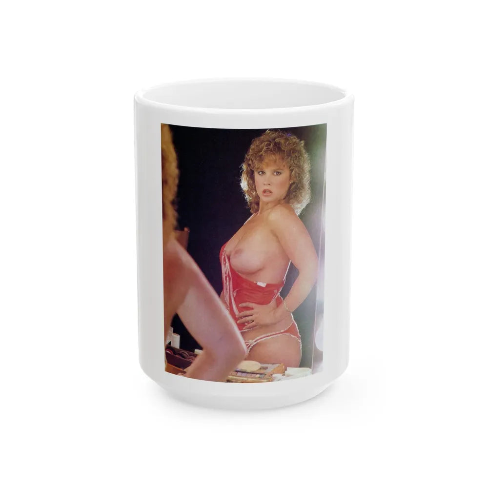 Linda Blair #316 - 1 Page, 1 Photo with lingerie partially exposed with boobs from OUI Mag. October '82 (Vintage Female Icon) White Coffee Mug-15oz-Go Mug Yourself