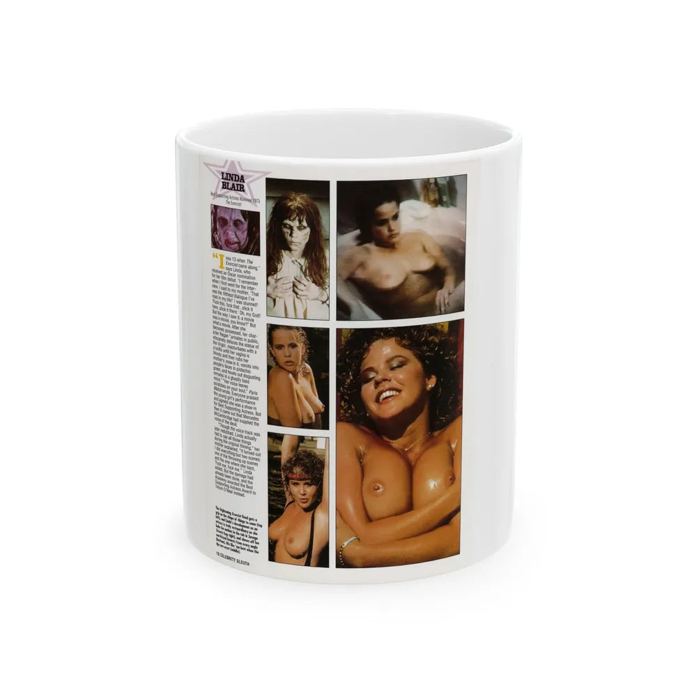 Linda Blair #299 - Celebrity Sleuth Mag. - 1 Page 6 Photos with, article (Vintage Female Icon) White Coffee Mug-11oz-Go Mug Yourself