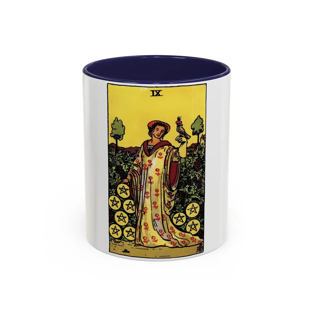 The 9 of Pentacles (Tarot Card) Accent Coffee Mug-11oz-Navy-Go Mug Yourself