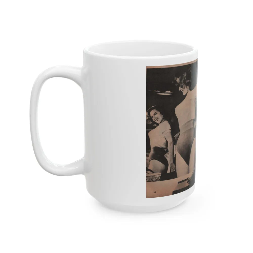 Penny Duncan #18 - [Pages 94 & 95] Pages 5 & 6 of 9 with, Penny+3 B&W Photos & 1 Caption from Fotos Digest Mag. '56 (Vintage Female Icon) White Coffee Mug-Go Mug Yourself