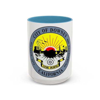 Seal of Downey California - Accent Coffee Mug-15oz-Light Blue-Go Mug Yourself