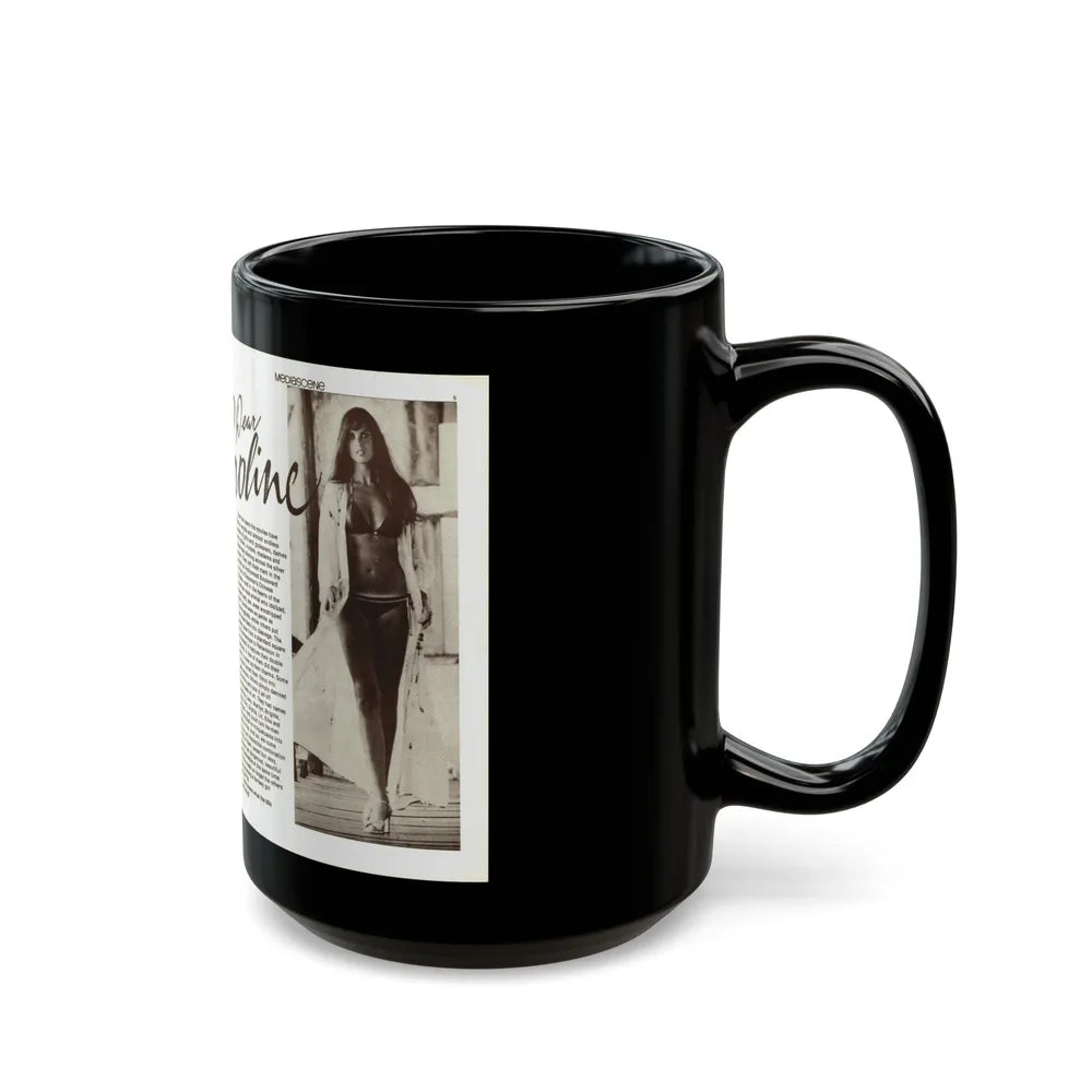 Caroline Munro #356 (Vintage Female Icon) Black Coffee Mug-Go Mug Yourself