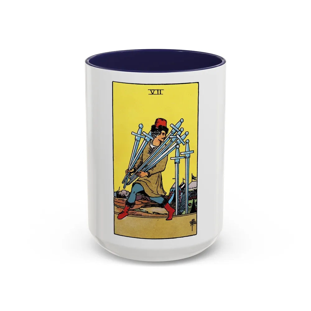 The 7 of Swords (Tarot Card) Accent Coffee Mug-15oz-Navy-Go Mug Yourself