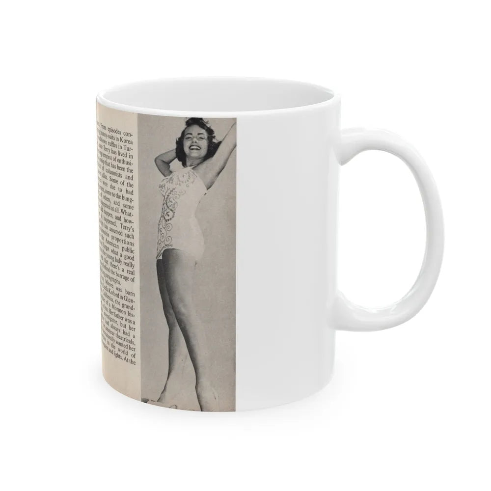 Terry Moore #437 - 66 PHOTOGRAPHS OF Terry MOORE U.K. Pocket Mag. Pages 4 & 5 (Vintage Female Icon) White Coffee Mug-Go Mug Yourself