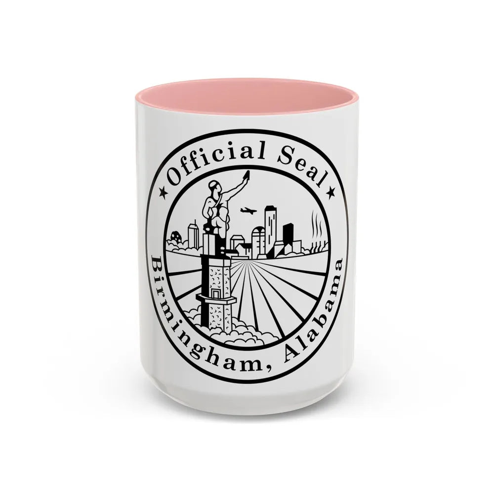 Seal of Birmingham Alabama - Accent Coffee Mug-15oz-Pink-Go Mug Yourself