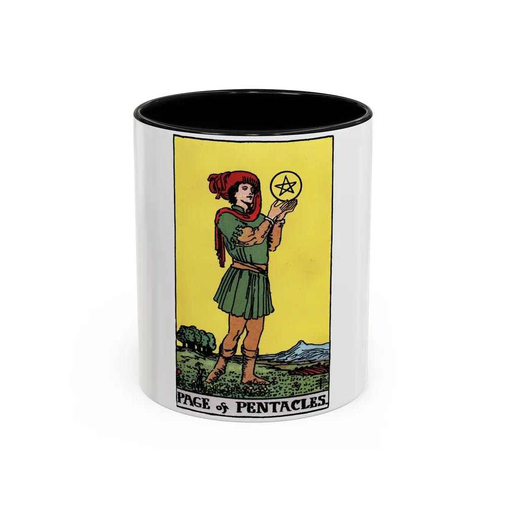 The Page of Pentacles (Tarot Card) Accent Coffee Mug-11oz-Black-Go Mug Yourself