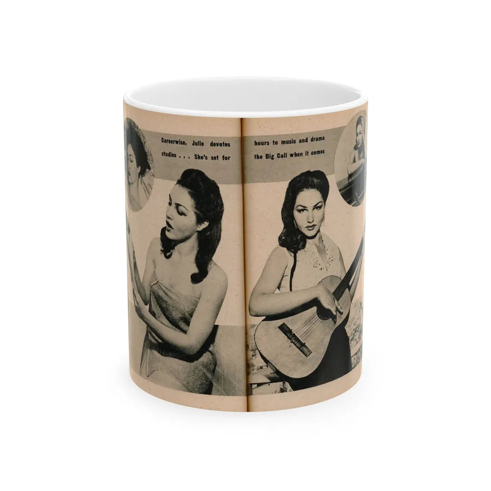 Julie Newmar #492 - Pags 52-53 Pages 3 & 4 of 8 with, Julie+4 B&W Photos & 2 Captions from EYE Digest Mag. December '54 (Vintage Female Icon) White Coffee Mug-11oz-Go Mug Yourself