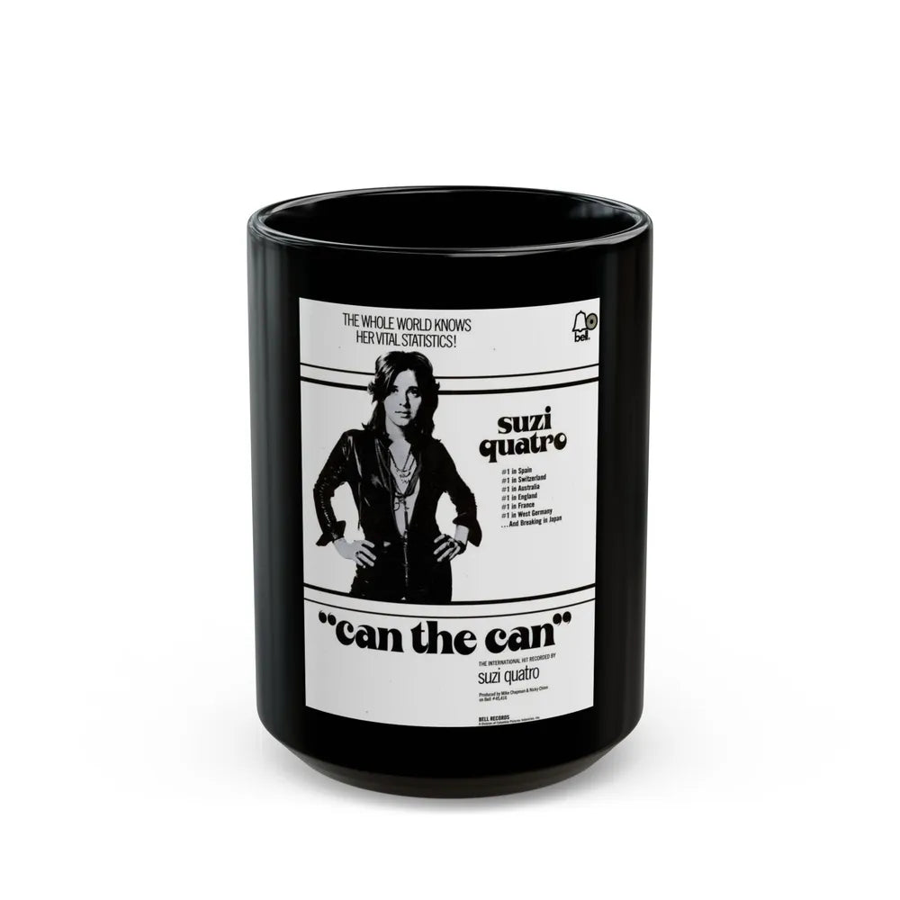 Suzi Quatro 1973 (Music Poster) Black Coffee Mug-15oz-Go Mug Yourself