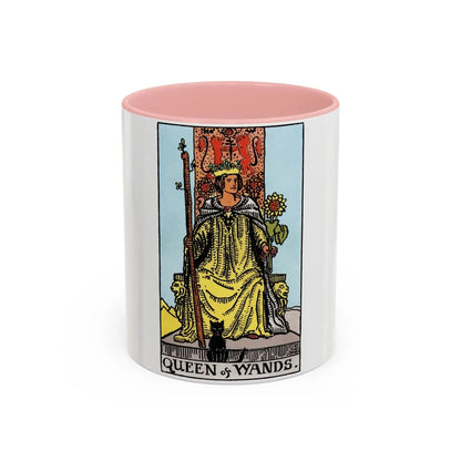 The Queen of Wands (Tarot Card) Accent Coffee Mug-11oz-Pink-Go Mug Yourself