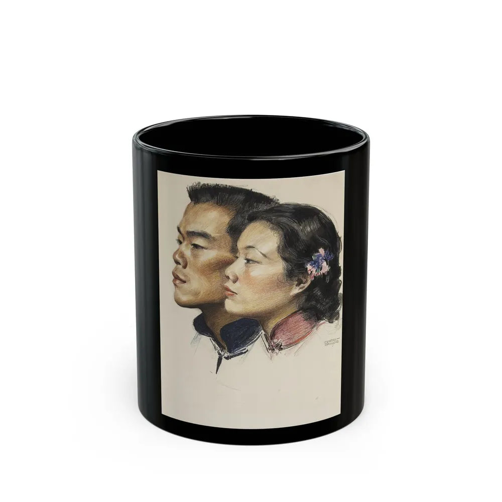 Colored Pencil Dual Portrait Illustration - Black Coffee Mug-11oz-Go Mug Yourself