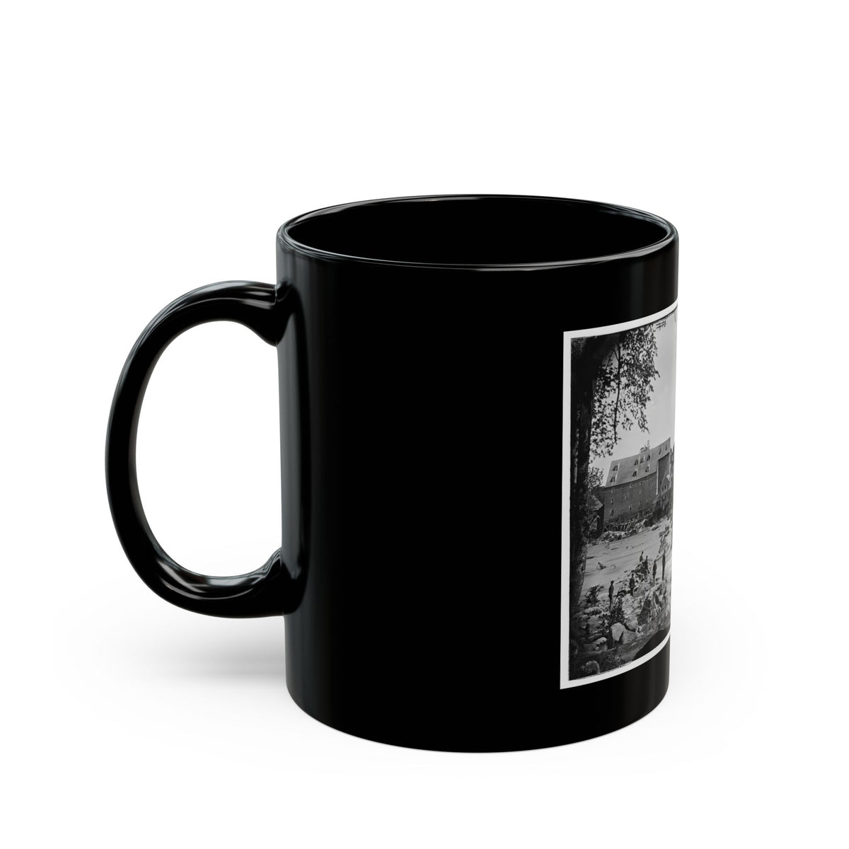 Petersburg, Va., Vicinity. Johnson's Mill On The Appomattox Near Campbell's Bridge; Soldiers Standing On Rocks In The Stream (U.S. Civil War) Black Coffee Mug