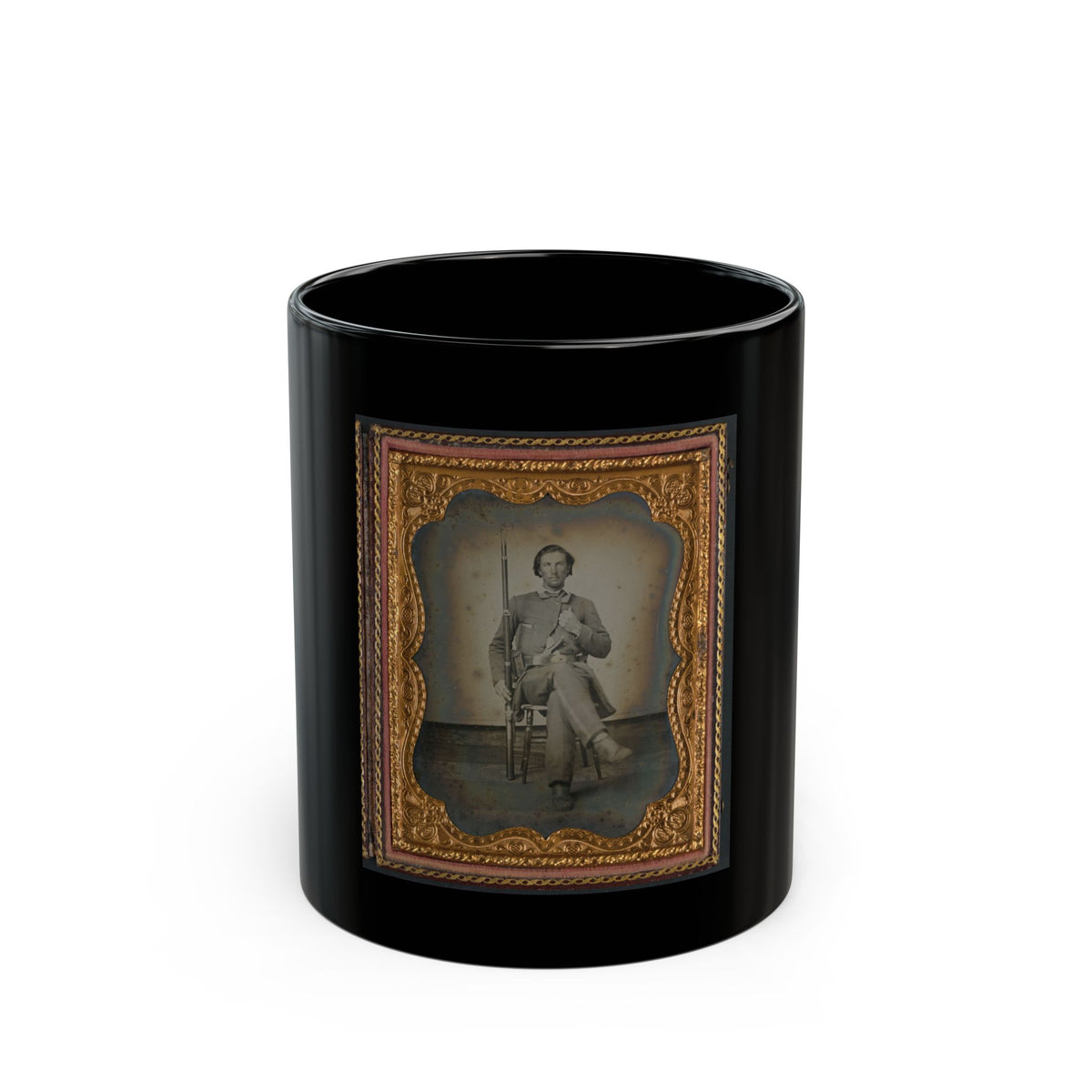 Unidentified Soldier In Confederate Uniform With Musket And Knife (U.S. Civil War) Black Coffee Mug