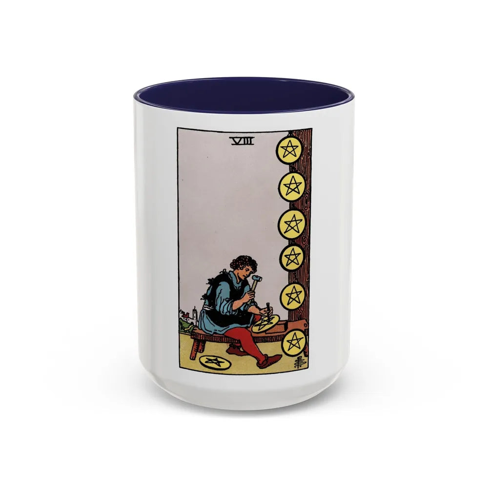 The 8 of Pentacles (Tarot Card) Accent Coffee Mug-15oz-Navy-Go Mug Yourself