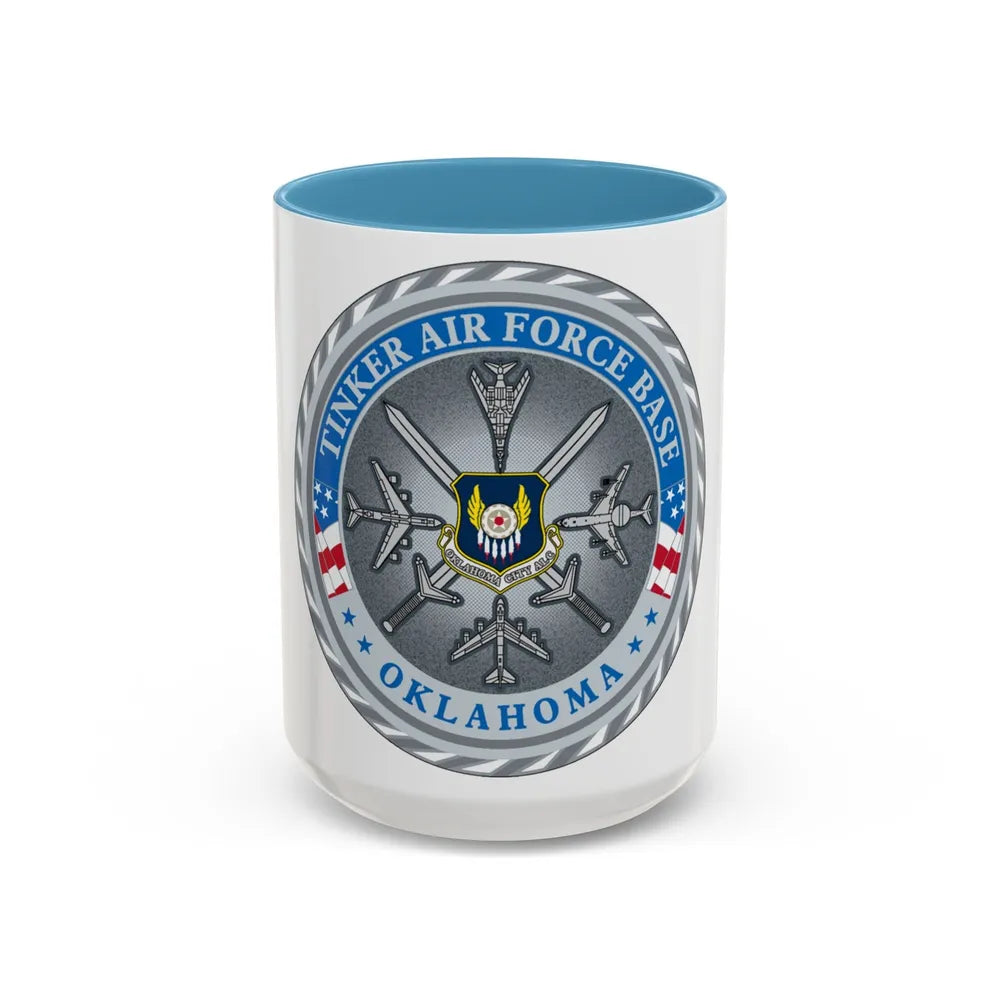 Tinker AF Base (U.S. Air Force) Accent Coffee Mug-15oz-Light Blue-Go Mug Yourself