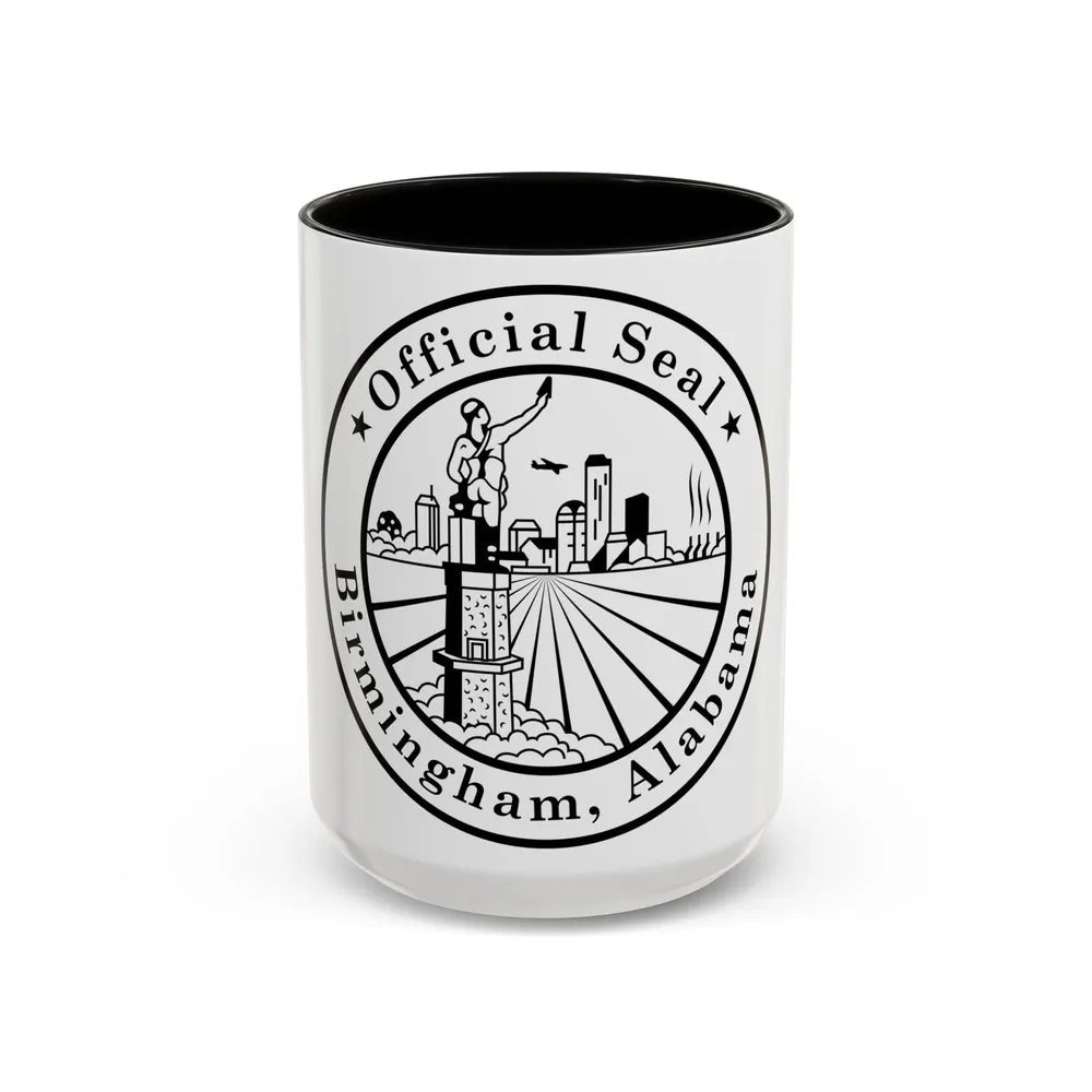 Seal of Birmingham Alabama - Accent Coffee Mug-15oz-Black-Go Mug Yourself