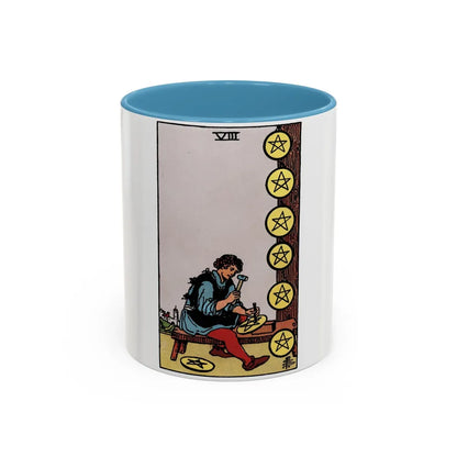 The 8 of Pentacles (Tarot Card) Accent Coffee Mug-11oz-Light Blue-Go Mug Yourself