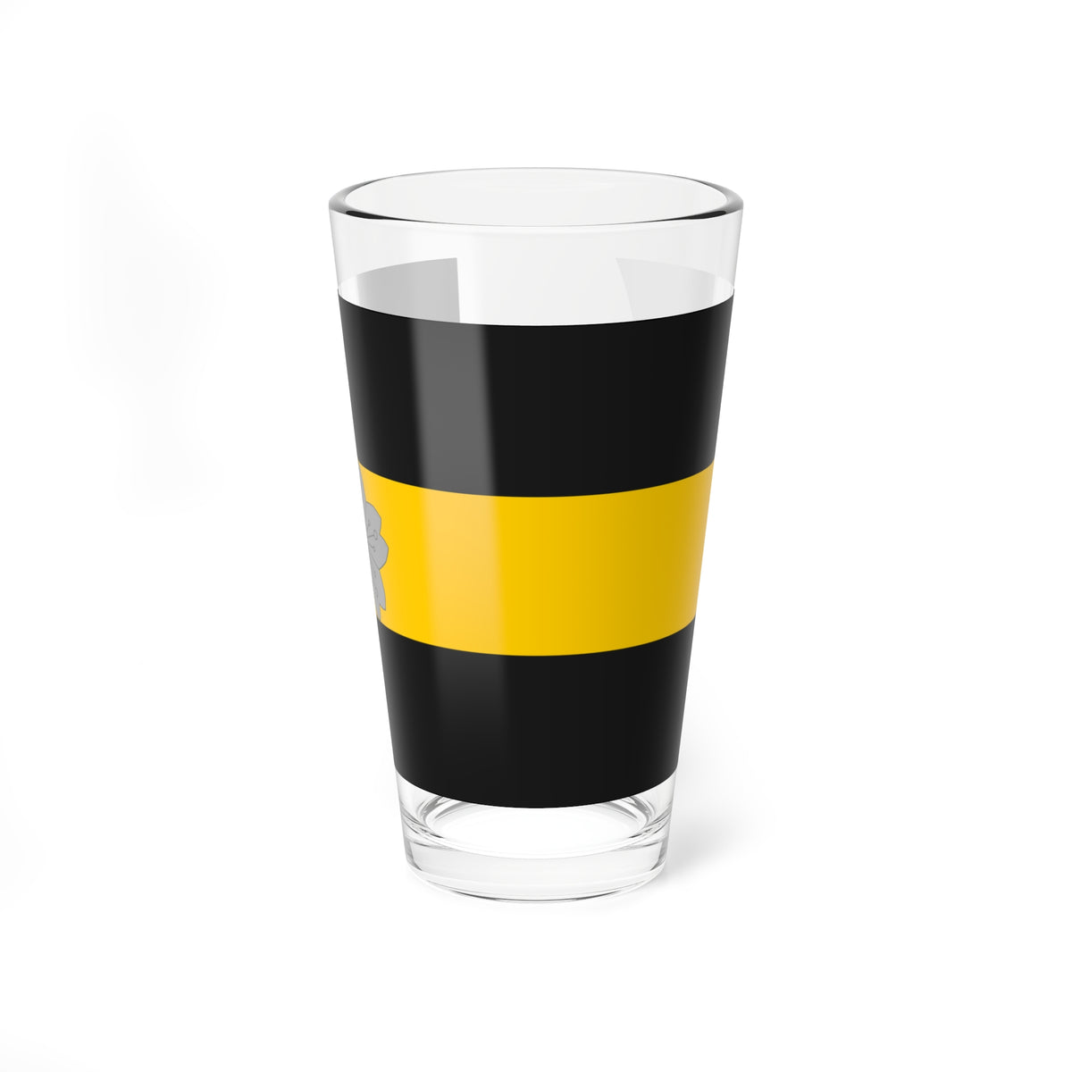 Flat vector black panel with a gold horizontal band holding one silver five-petalled flower near its left end.