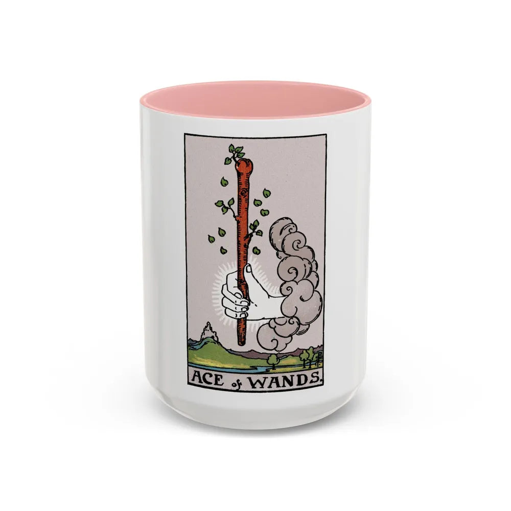 The Ace of Wands (Tarot Card) Accent Coffee Mug-15oz-Pink-Go Mug Yourself