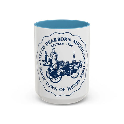 Seal of Dearborn Michigan - Accent Coffee Mug-15oz-Light Blue-Go Mug Yourself