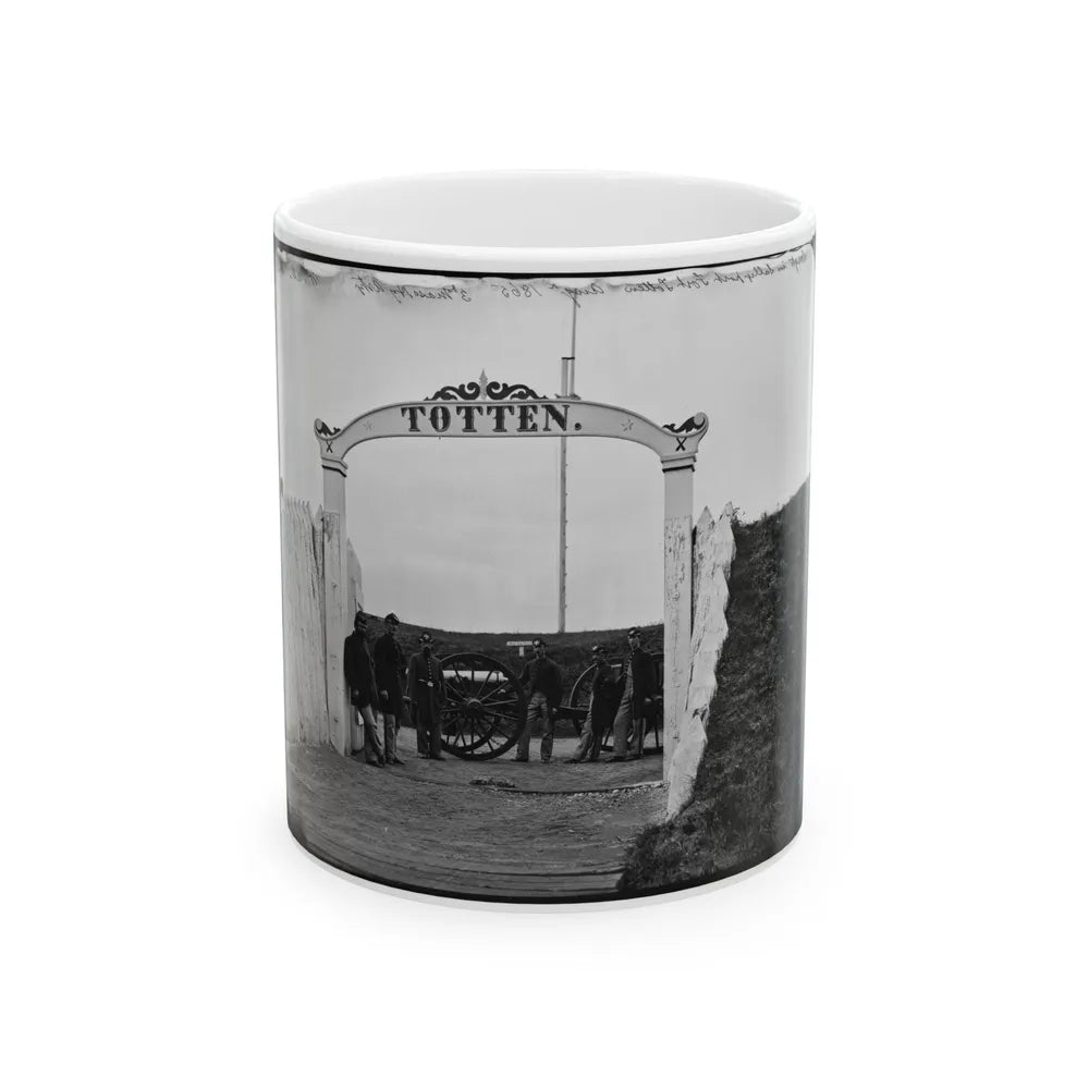 District Of Columbia. Men And Gun Of 3d Massachusetts Heavy Artillery At Ornamental Gate Of Fort Totten (U.S. Civil War) White Coffee Mug-11oz-Go Mug Yourself