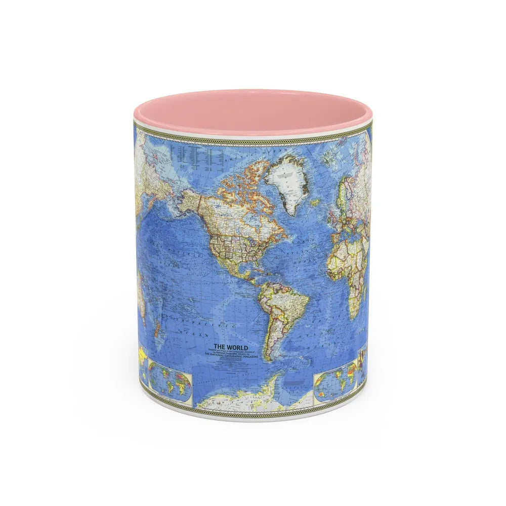 World Map (1965) (Map) Accent Coffee Mug-11oz-Pink-Go Mug Yourself