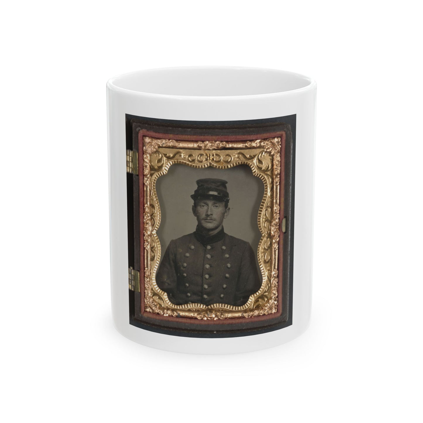 Unidentified Soldier In Union Jacket With Massachusetts State Seal Buttons (U.S. Civil War) White Coffee Mug