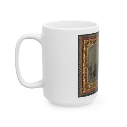 Group Of 26 Unidentified Soldiers In Union Uniforms With Stacked Bayoneted Muskets In Front Of Tree (U.S. Civil War) White Coffee Mug