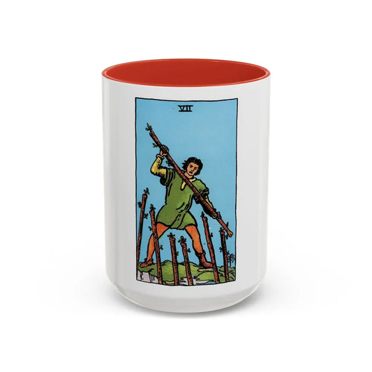 The 7 of Wands (Tarot Card) Accent Coffee Mug-15oz-Red-Go Mug Yourself