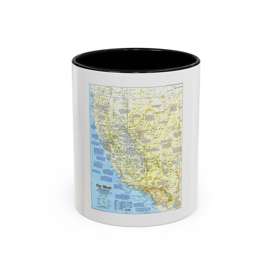 Vintage 1980s-style map of the Far West showing California, Nevada, Oregon and Baja California in pale colours.
