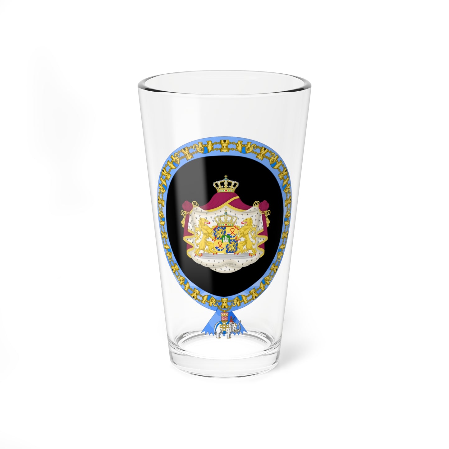 Coat of Arms of Willem-Alexander of the Netherlands Order of the Elephant Variant (Denmark) (Coat of Arms) Pint Glass 16oz