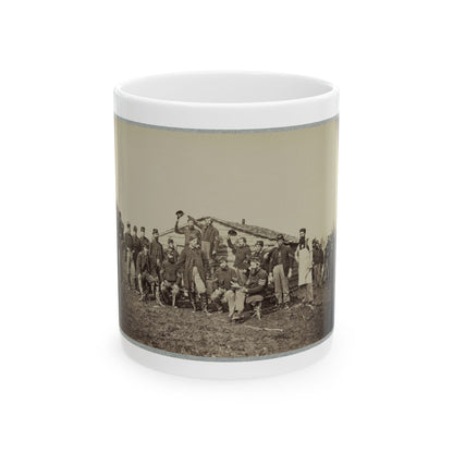 Group Of Soldiers Gathered Outside A Cabin (U.S. Civil War) White Coffee Mug