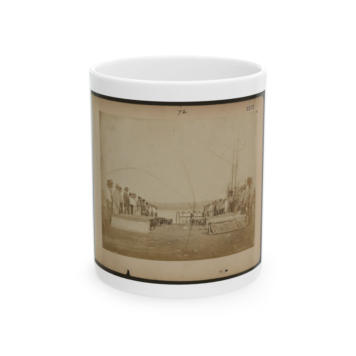 Military Construction In Northern Virginia  Men Standing On The Potomac River Bank With Assembled Blanket Boats (U.S. Civil War) White Coffee Mug
