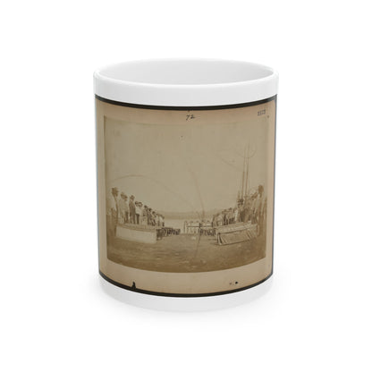 Military Construction In Northern Virginia  Men Standing On The Potomac River Bank With Assembled Blanket Boats (U.S. Civil War) White Coffee Mug