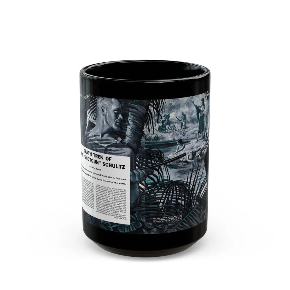 Death Trek Of Sgt. 'Shotgun' Schultz, For Men Only, February 1959 - Black Coffee Mug-15oz-Go Mug Yourself