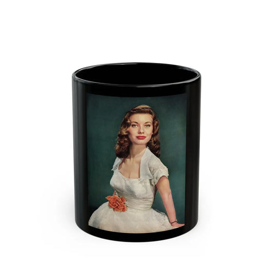 Peggy Dow #70 - 8x10 Color Early 50's Glamour Photo on Magazine Page (Vintage Female Icon) Black Coffee Mug-11oz-Go Mug Yourself