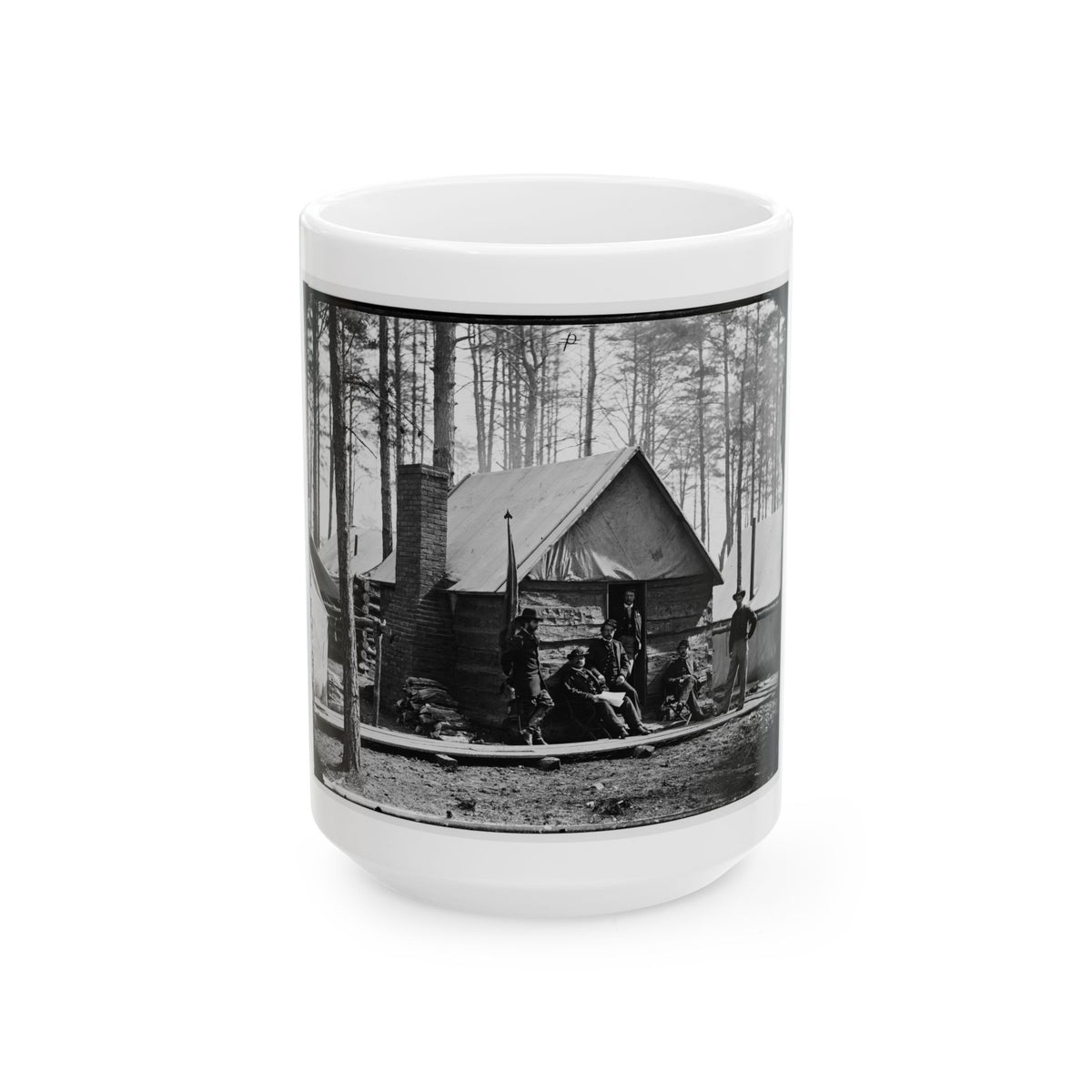 Brandy Station, Va. Officers In Front Of Winter Quarters At Army Of The Potomac Headquarters (U.S. Civil War) White Coffee Mug