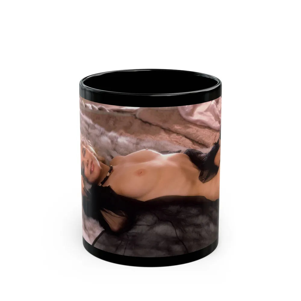 Terry Moore #409 - Unreleased Aug. '84 Playboy Photo from shoot topless black see through in lingerie (Vintage Female Icon) Black Coffee Mug-11oz-Go Mug Yourself