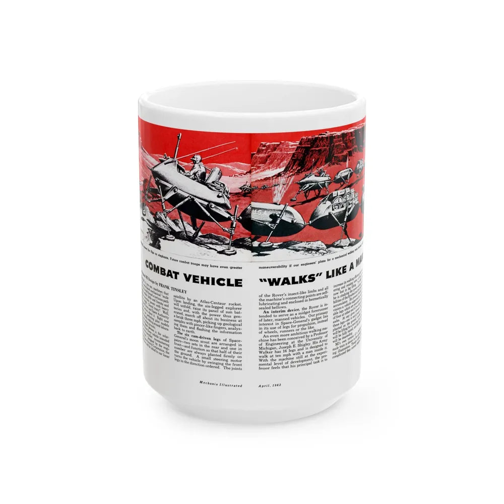 Combat Vehicle 'Walks' Like A Man, Mechanix Illustrated, April 1962 - White Coffee Mug-15oz-Go Mug Yourself