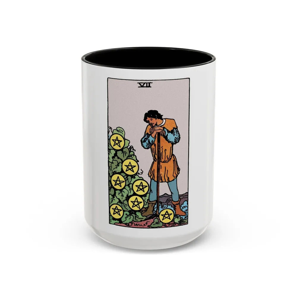 The 7 of Pentacles (Tarot Card) Accent Coffee Mug-15oz-Black-Go Mug Yourself