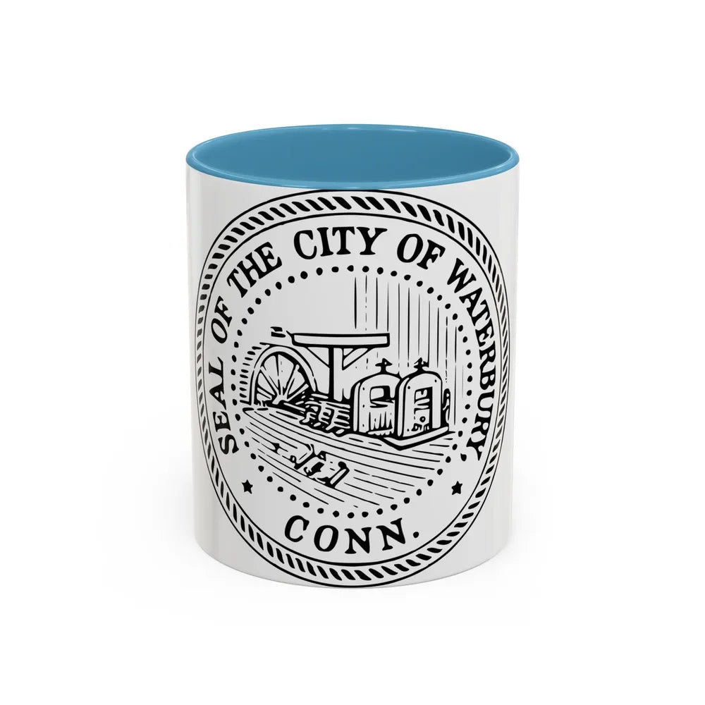 Seal of Waterbury Connecticut - Accent Coffee Mug-11oz-Light Blue-Go Mug Yourself