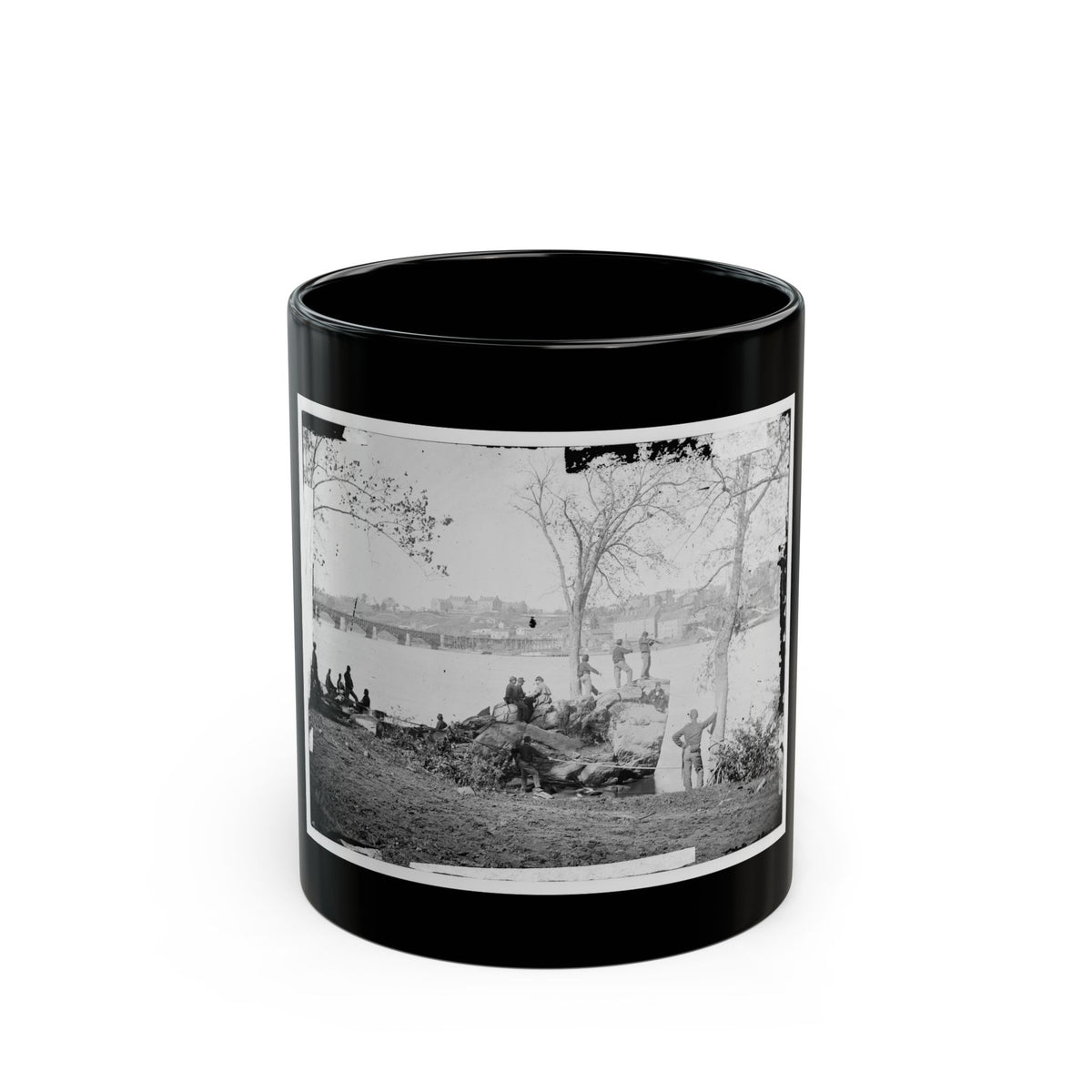Arlington, Virginia. Georgetown Aqueduct From Virginia Side Of Potomac With Georgetown University In Background (U.S. Civil War) Black Coffee Mug