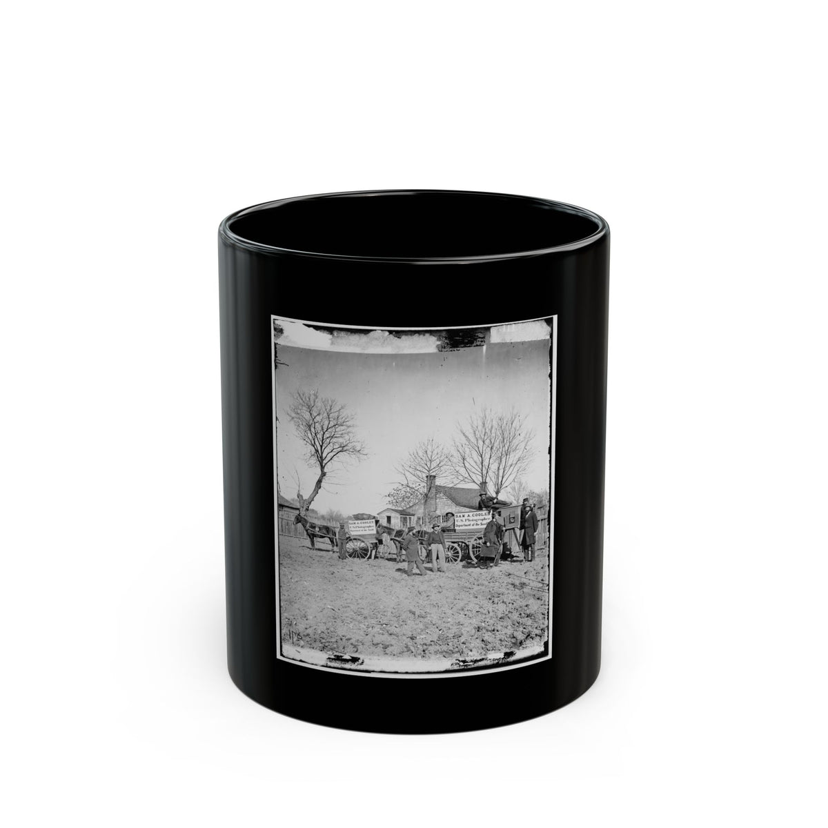 Unknown Location. Wagons And Camera Of Sam A. Cooley, U.S. Photographer, Department Of The South(2) (U.S. Civil War) Black Coffee Mug