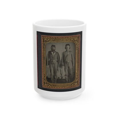 Two Unidentified Soldiers In Union Uniforms And Ohio Volunteer Belt Buckles With Bayoneted Muskets (U.S. Civil War) White Coffee Mug