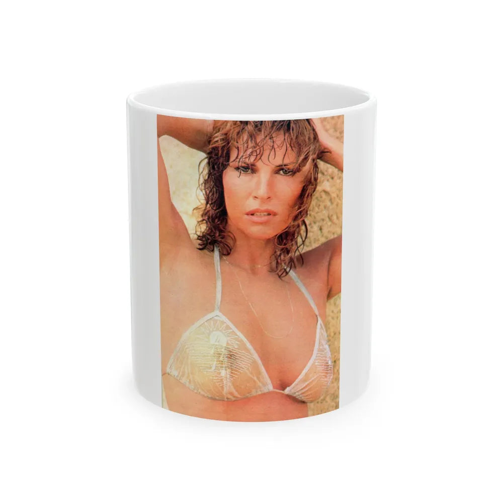 Raquel Welch #227 - See through top (Vintage Female Icon) White Coffee Mug-11oz-Go Mug Yourself