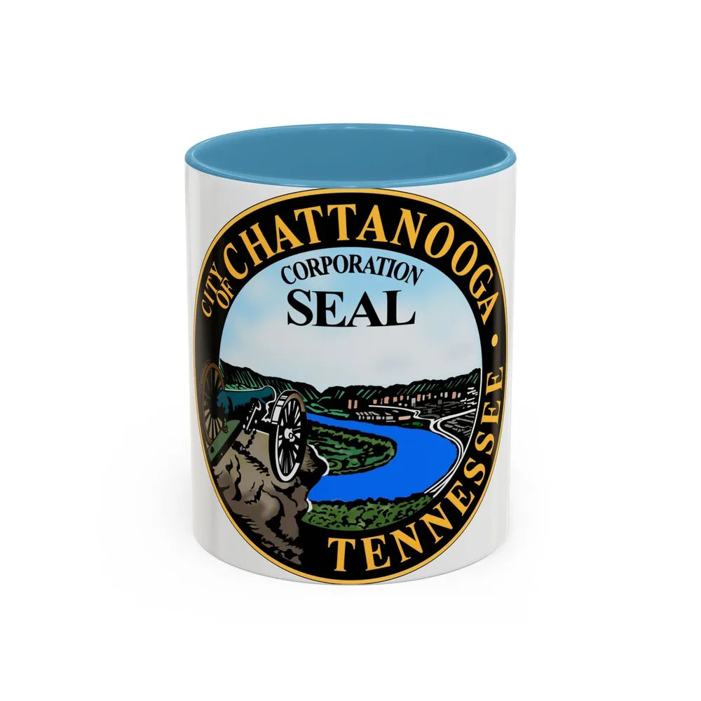 Seal of Chattanooga Tennessee - Accent Coffee Mug-11oz-Light Blue-Go Mug Yourself