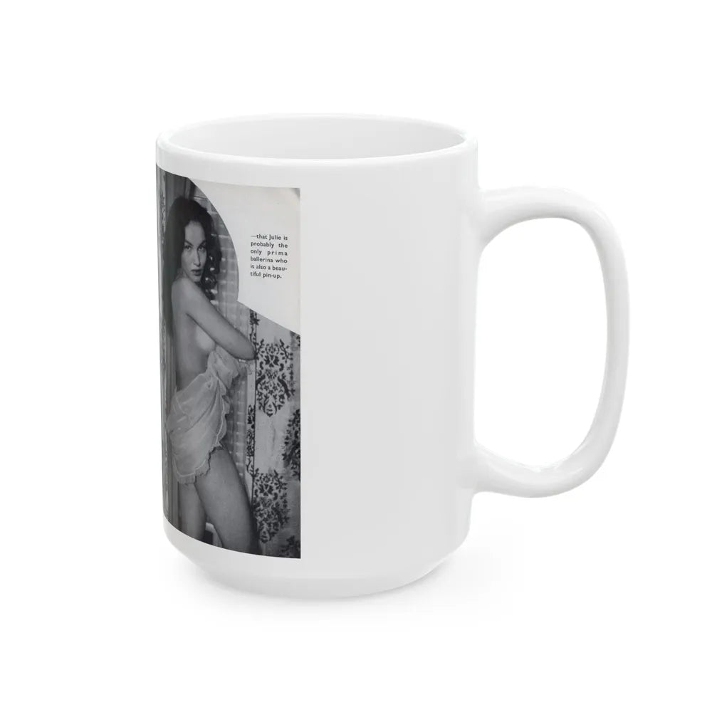 Julie Newmar #603 - Pages 18-19 Pages 5 & 6 of 6 with, 2 B&W Photos & Captions from SPICK Pocket Mag. April '58 (Vintage Female Icon) White Coffee Mug-Go Mug Yourself