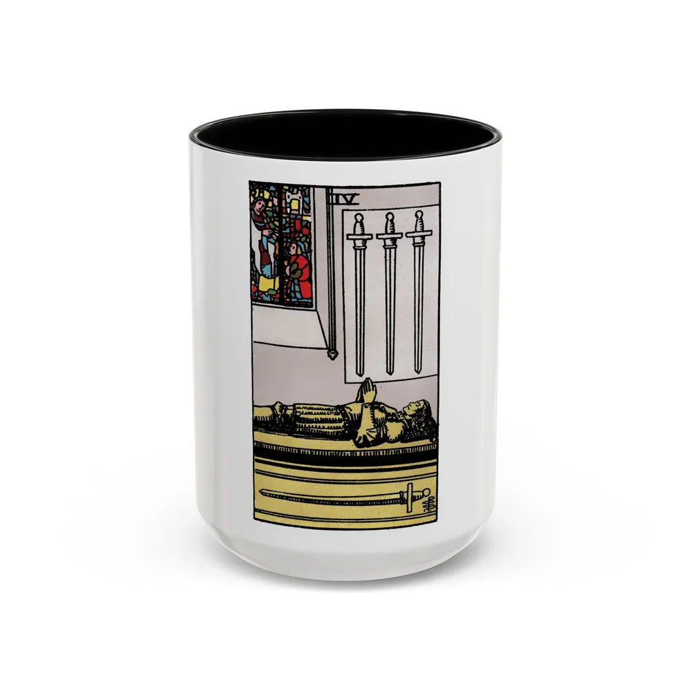 The 4 of Swords (Tarot Card) Accent Coffee Mug-15oz-Black-Go Mug Yourself