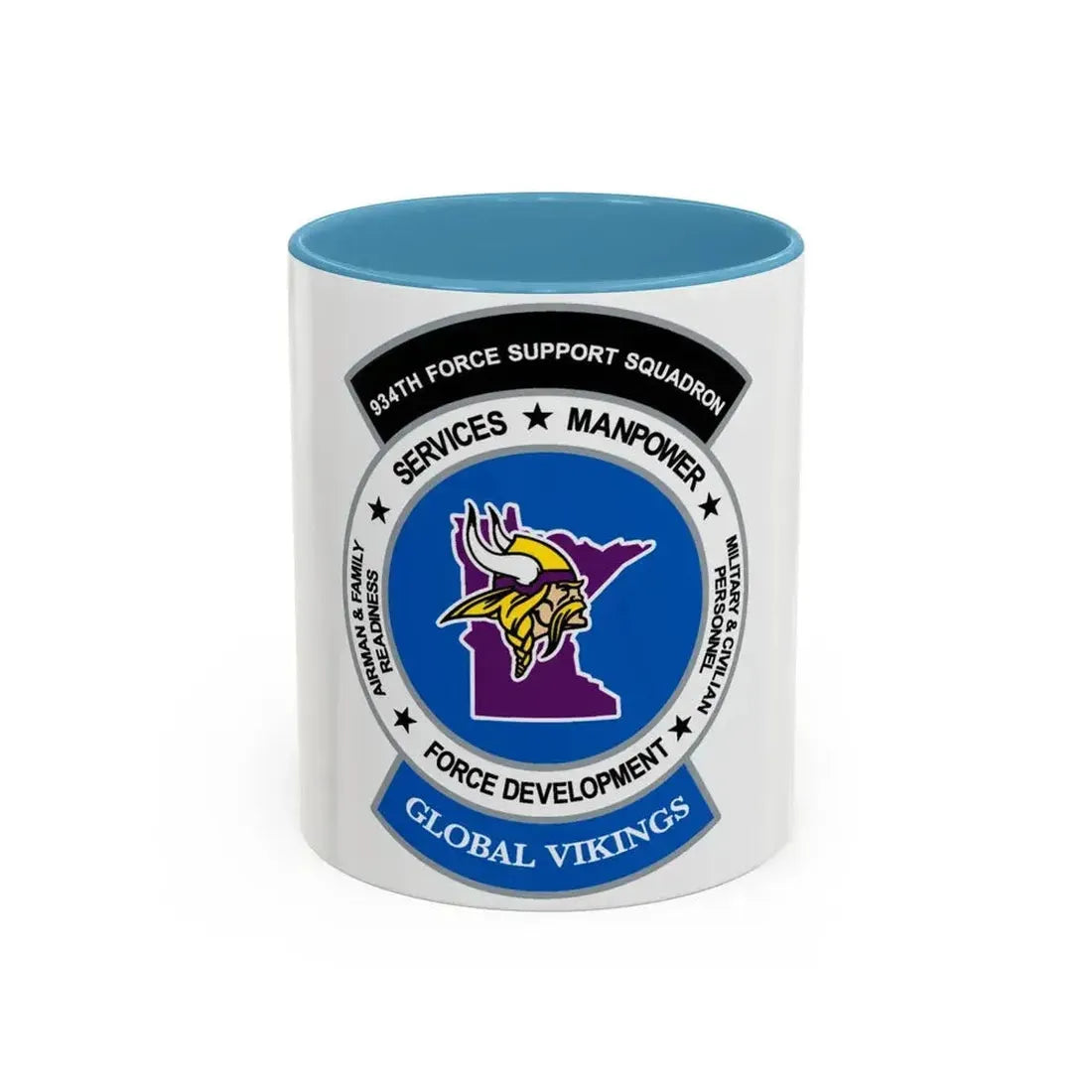 934th Force Support Sq. GLOBAL VIKINGS (U.S. Air Force) Accent Coffee Mug 11oz Light Blue - Go Mug Yourself