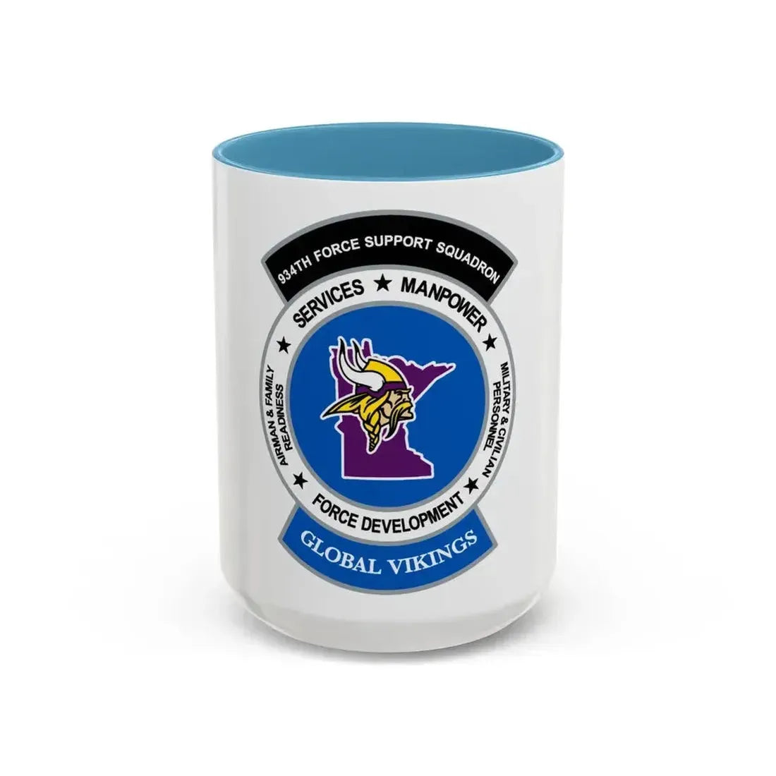 934th Force Support Sq. GLOBAL VIKINGS (U.S. Air Force) Accent Coffee Mug 15oz Light Blue - Go Mug Yourself