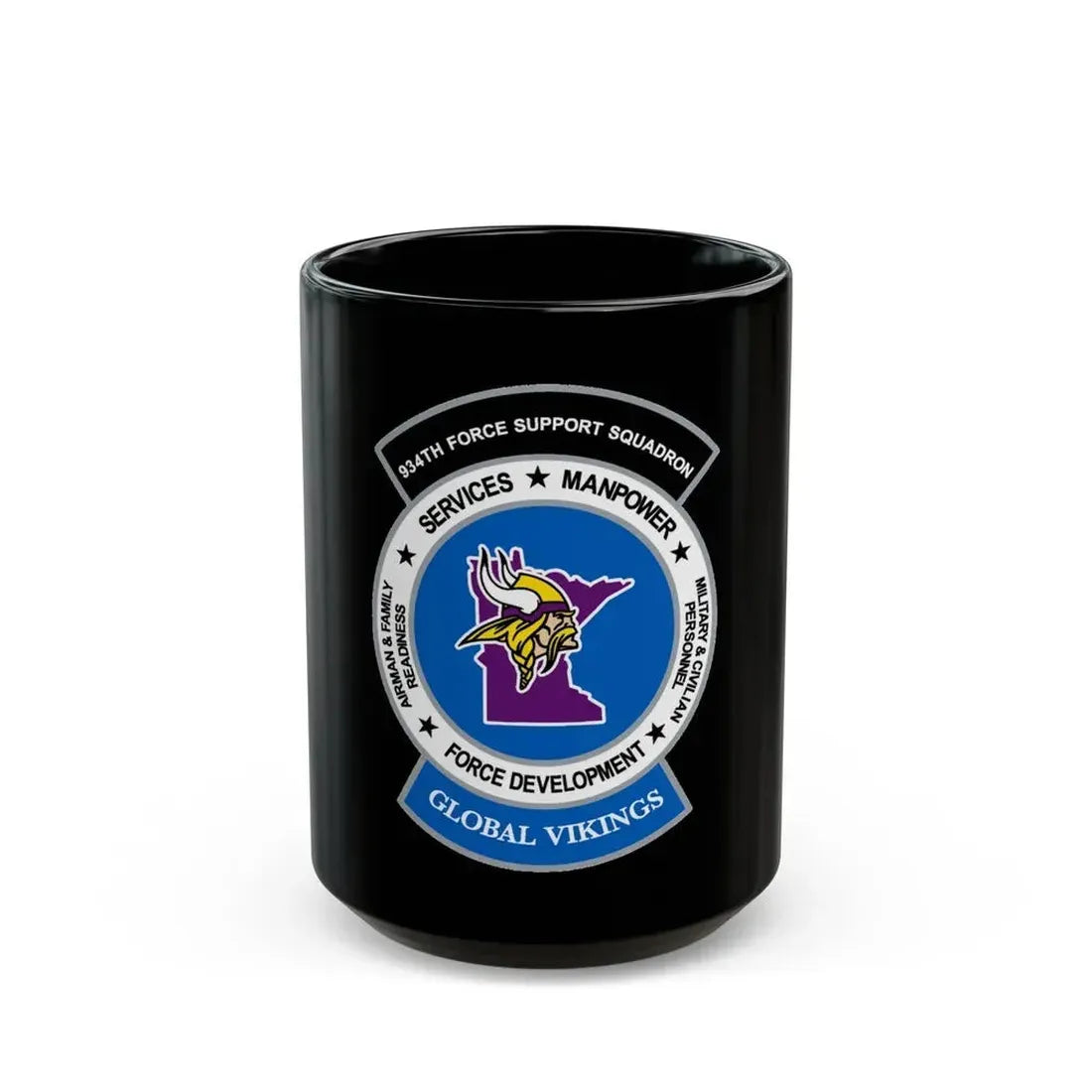 934th Force Support Sq. GLOBAL VIKINGS (U.S. Air Force) Black Coffee Mug 15oz - Go Mug Yourself